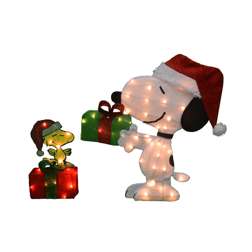 26" Peanuts 2D PreLit Animated Yard Art Décor Snoopy and Woodstock on