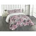 thumbnail image 3 of Ambesonne Floral Quilted Bedspread Set 3 Pcs, Vintage Garden Flowers, Queen Size, Coral Black and White, 3 of 5