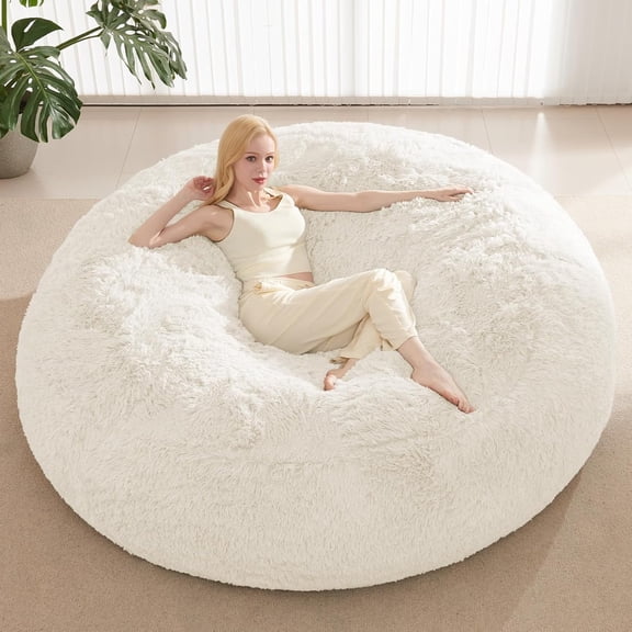 RAINBEAN Large Bean Bag Chair Cover, Plush Bean Bags Chairs Cover Only Without Filler Included, Beanbag Chairs for Adults, Teens, Kids, White 5FT
