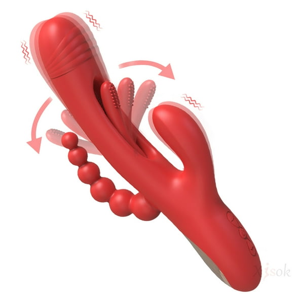 Vibromasseurs de Lapin pour les Femmes, G-Spot Gode Masseur avec 7 Modes de Vibration, Rechargeable Stimulateur Clitoridien Adulte Sex Toy pour le Plaisir, Rouge
