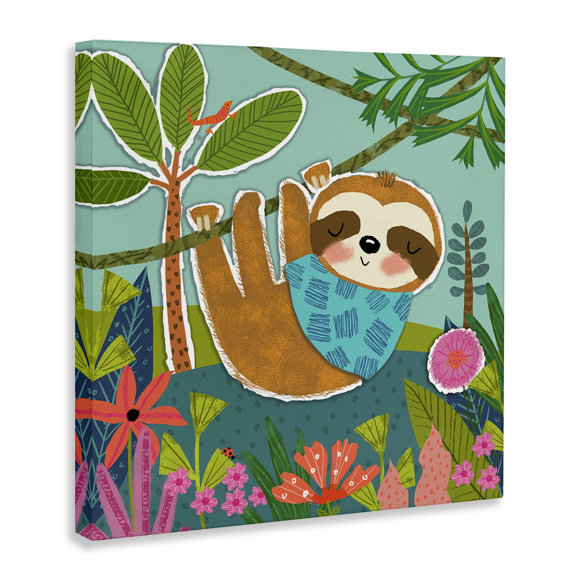 Stupell Industries Sleepy Sloth in Nature Animals Painting Wrapped Canvas Art Print Wall Art, 17 x 17