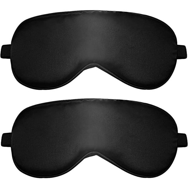 Paquete de 2 máscaras de noche, antifaz para dormir de seda ultrasuave, antifaz para dormir, antiluz con correa elástica ajustable (negro)