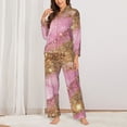thumbnail image 2 of Pajama Sets for Women 2 Pcs, Pink and Gold Glam Glitter Button Down Long Sleeve Sleepwear Lounge PJ Sets, 2 of 6