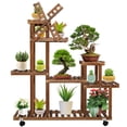 thumbnail image 4 of YouLoveIt Wood Flower Plant Stand Flower Pot Plant Stand, Wooden Plant Stand with Wheels, Pot Flower Wood Planter Stand Rack Multi Tier Flower Shelves Stands for Patio Garden Balcony Yard, 4 of 7