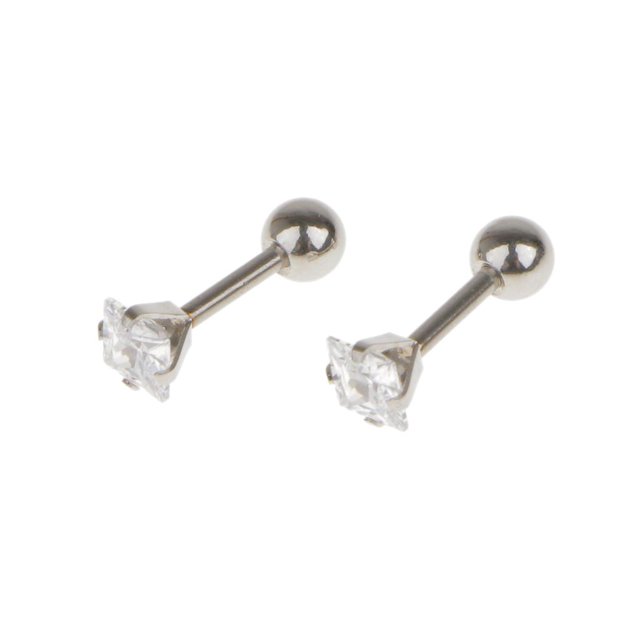 Par Barra Cuadrada de material acero Cartílago Circón Hélice Trago Del Oído De Stud 1.2mm
