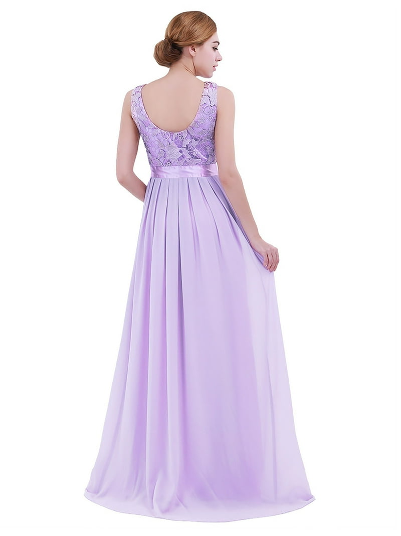 YUUMIN Ladies Floral Lace Chiffon Bridesmaid Long Maxi Dress Wedding  Birthday Cocktail Party Gown Lavender 16 - Walmart.com