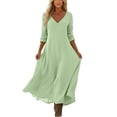thumbnail image 5 of Women's Summer V Neck Dress Pretty Garden Dresses Women's V-Neck Solid-Color Casual Long-Sleeved Short Dress Mint Green M, 5 of 7