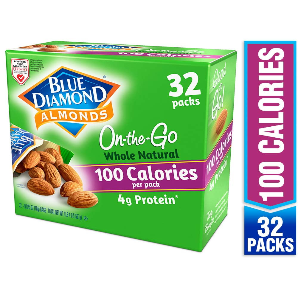 Blue Diamond Almonds Whole Natural Raw Almonds 100 Calorie On The Go Bags, 32 Count