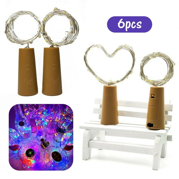 MesaSe 6 Pack 20 LED Wine Bottle Lights with Cork, 6.56ft Silver Wire Cork Lights Battery Operated Fairy Mini String Lights for Liquor Bottles Crafts Party Wedding Halloween Christmas Decor,Colorful