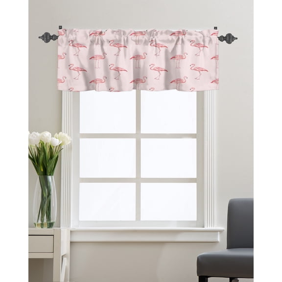 Kitchen Cafe Valance Curtain for Small Windows,Summer Watercolor Pink Flamingo Rod Pocket Short Valances Tropical Animal Romance Window Treatment Panel for Living Room/Bedroom/Bathroom,54x18in