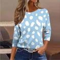 thumbnail image 6 of 3/4 Sleeve Tops for Women Crew Neck Graphic Printed Base Tee Shirt Loose Spring Fall Summer Casual Outfits (2XL, Light Blue), 6 of 7
