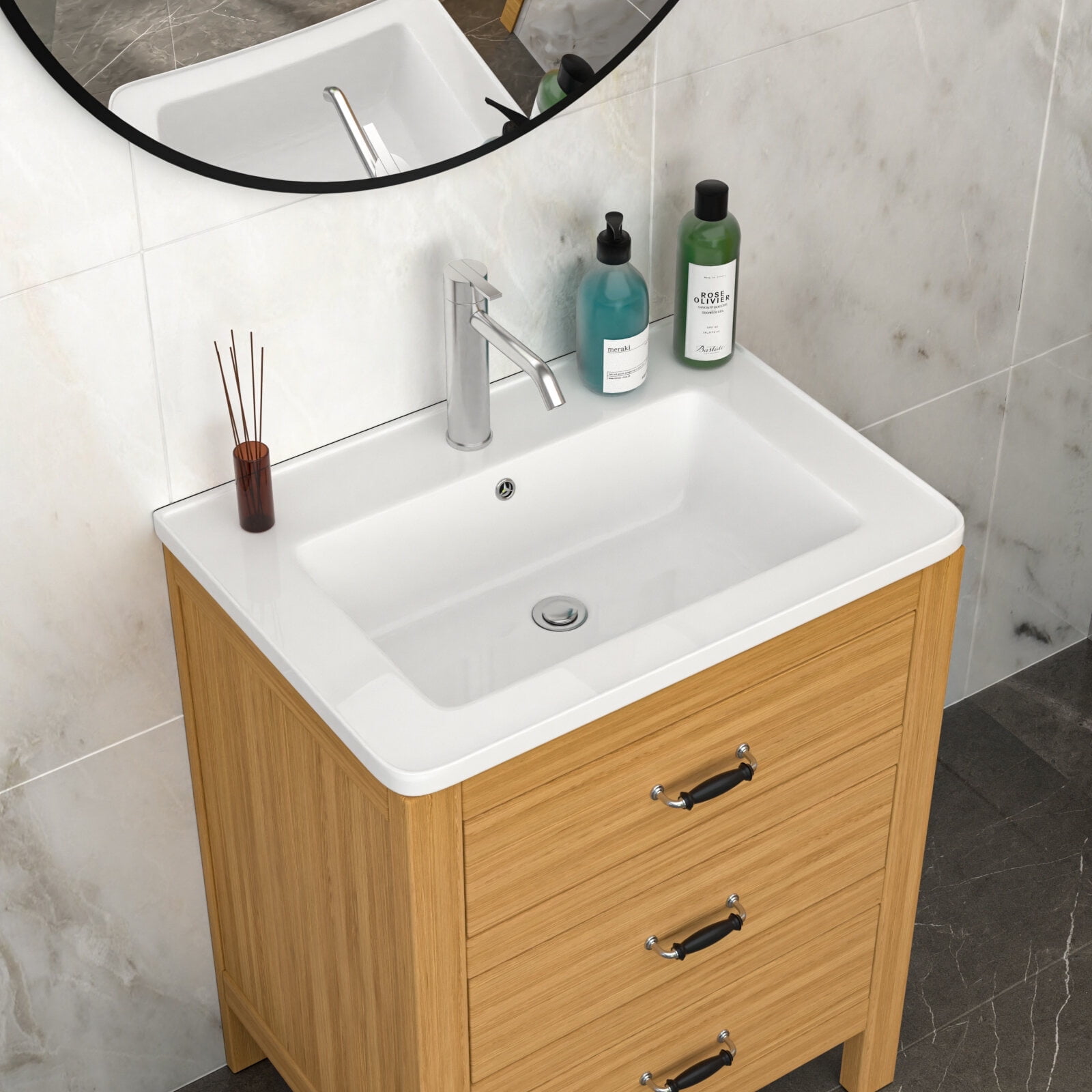 Modern Bathroom Vanity 28" x 19" White Rectangular Single Vanity Top with 1 Faucet Hole and Overflow(Sink Only),Wooden Bathroom Vanity