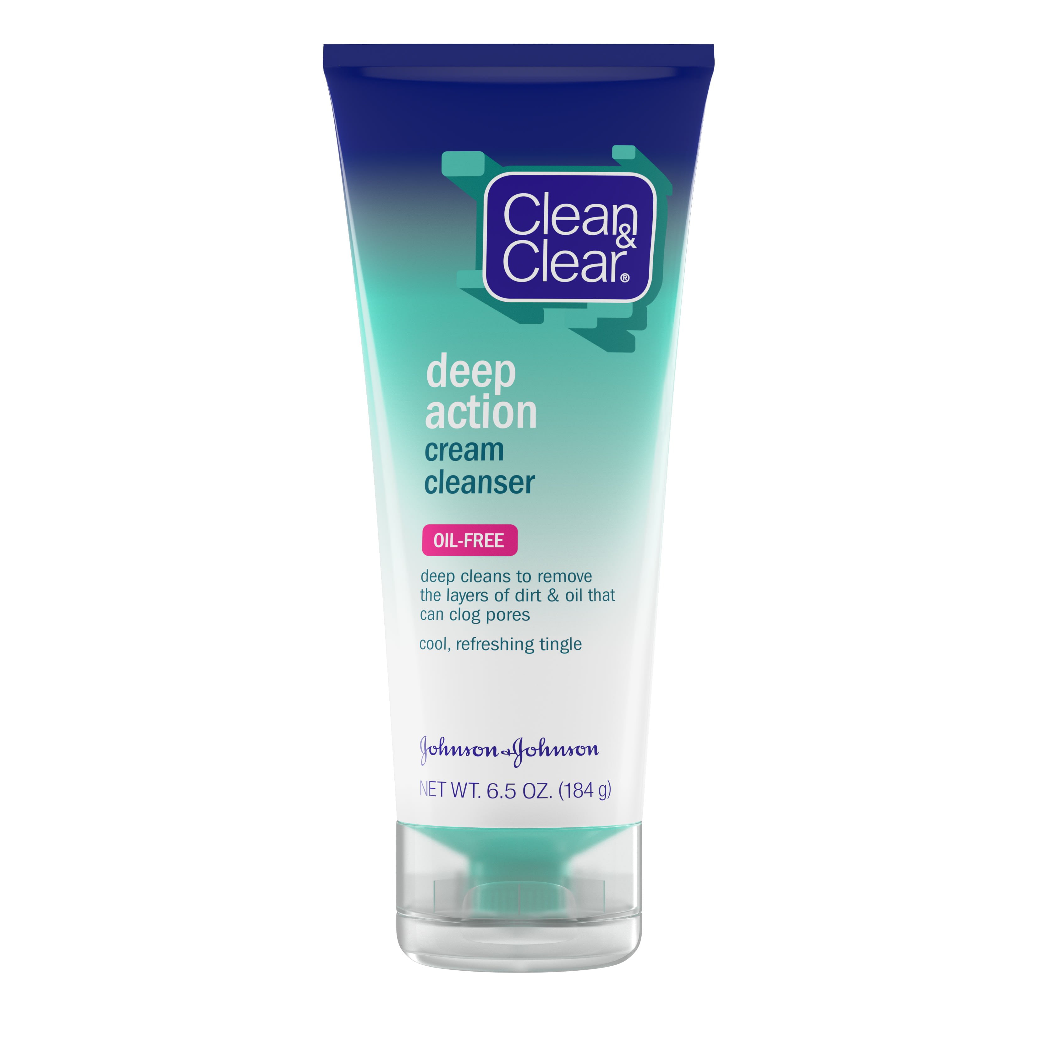 Clean & Clear Oil-Free Deep Action Cream Facial Cleanser, Cooling Daily Face Wash for Deep Pore Cleansing of Acne-Prone Skin, 6.5 oz