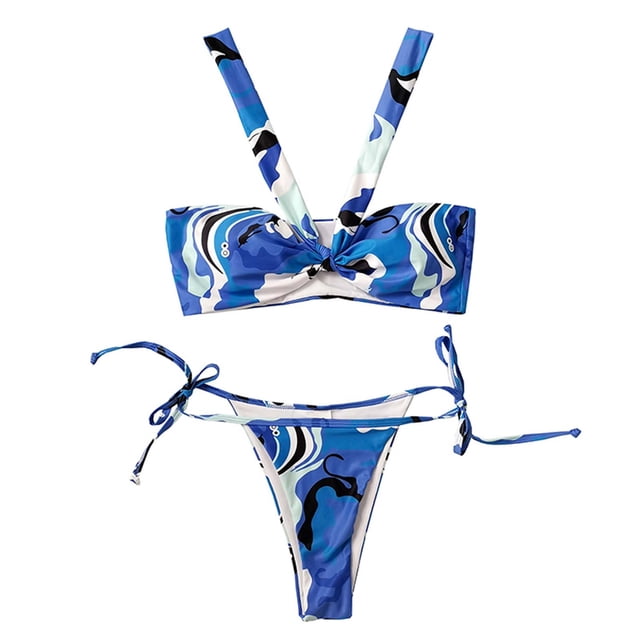 Conjunto de dos piezas de bikini para mujer con almohadilla en el pecho sin aros Impresión digital Correa sexy Fridja nalpqowj57297