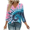 thumbnail image 2 of Qulqfy Tops for Women Spring 3/4 Length Sleeve Shirts Casual Tie-Dye V Neck Fall Tunic Tops Blouses for Women L, 2 of 7