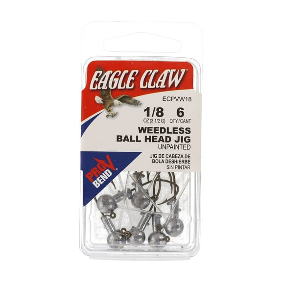 Eagle Claw Weedless Pro-V Ball Head Jig 1/8 oz Unpainted