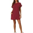 thumbnail image 2 of INSPIRE CHIC Women's Nightgown Sleep Dress Short Sleeve Crew Neck Soft Night Dress with Pockets M Red, 2 of 6