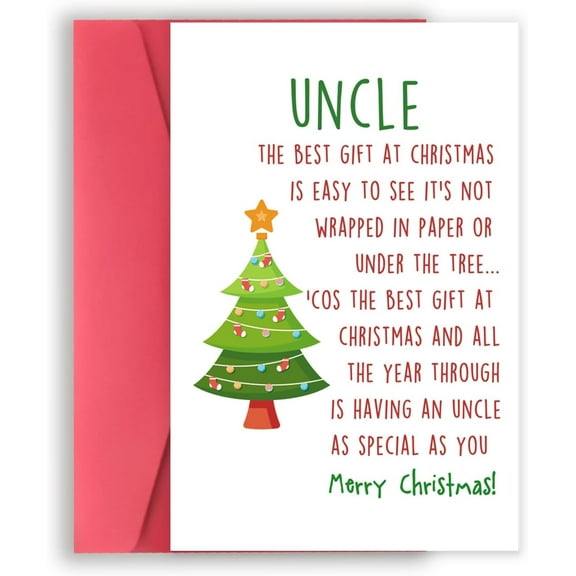 Christmas Card for Uncle – "Best Gift at Christmas" Tree Design – Envelope Included, Blank Inside – Heartfelt Greeting Card for Christmas Celebrations
