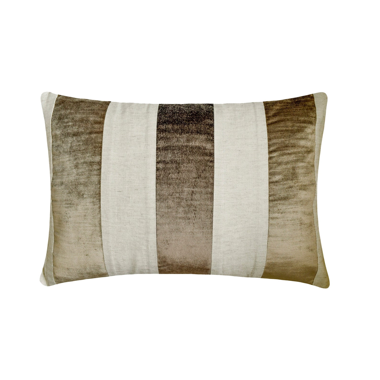 The HomeCentric Decorative Beige Pack of 2, 12"x14" (30x35 cm) Lumbar Pillow Cover, Velvet & Linen Patchwork Oblong Pillow, Striped Pattern Modern Style - Swathe Beige