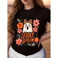 thumbnail image 1 of Halloween T-Shirt - Preppy Horror Season Design, Cute Ghost Heat Sublimation, Bohemian Women's Clothing, 1 of 6