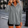 thumbnail image 4 of Mock Neck Sweatshirt for Women Solid Color Button Long Sleeve Loose Relaxed Fit Casual Lightweight Ribbed Cuffs Cozy Classic Everyday Fall Winter Pullover, 4 of 9