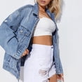 thumbnail image 5 of Wiyuqeen Women's Ripped Distressed Denim Jacket Casual Long Sleeve Boyfriend Jean Coat Basic Trucker Jackets with Pockets Ladies Oversized Jean Jackets, 5 of 6
