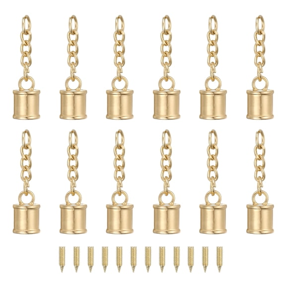 Uxcell 12 Pcs Tassel Cord End Cap, Alloy Leather End Caps with Screw and Chain, Tassel Tips for Bag Keychain DIY Crafts Jewelry Making, Style 1, Golden