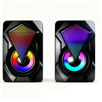 Computer Speakers for Desktop or Laptop, 2.0 Stereo RGB PC Gaming Speakers with Stereo Surround Bass, 7 Colors LED Lights, USB-Powered 3.5mm Wired Speakers for PC Smartphone Tablet Projector TV