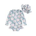 thumbnail image 1 of Infant Baby Girl Swimsuit One-Piece Long Sleeve Rash Guard with Hat Set Floral Zipper Bathing Suit Leopard Beach Wear, 1 of 4
