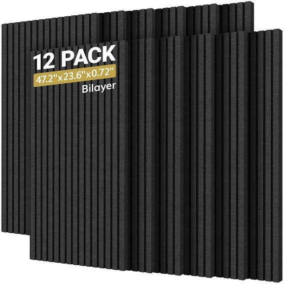 TONOR 12-Pack Bilayer Acoustic Panels Large Self-adhesive, 47.2'' * 23.6'' * 0.72” Adhesive Wall Panel, Large Soundproof Tiles for Echo Absorbtion, Acoustical Barrier of Polyester Fiber, Black