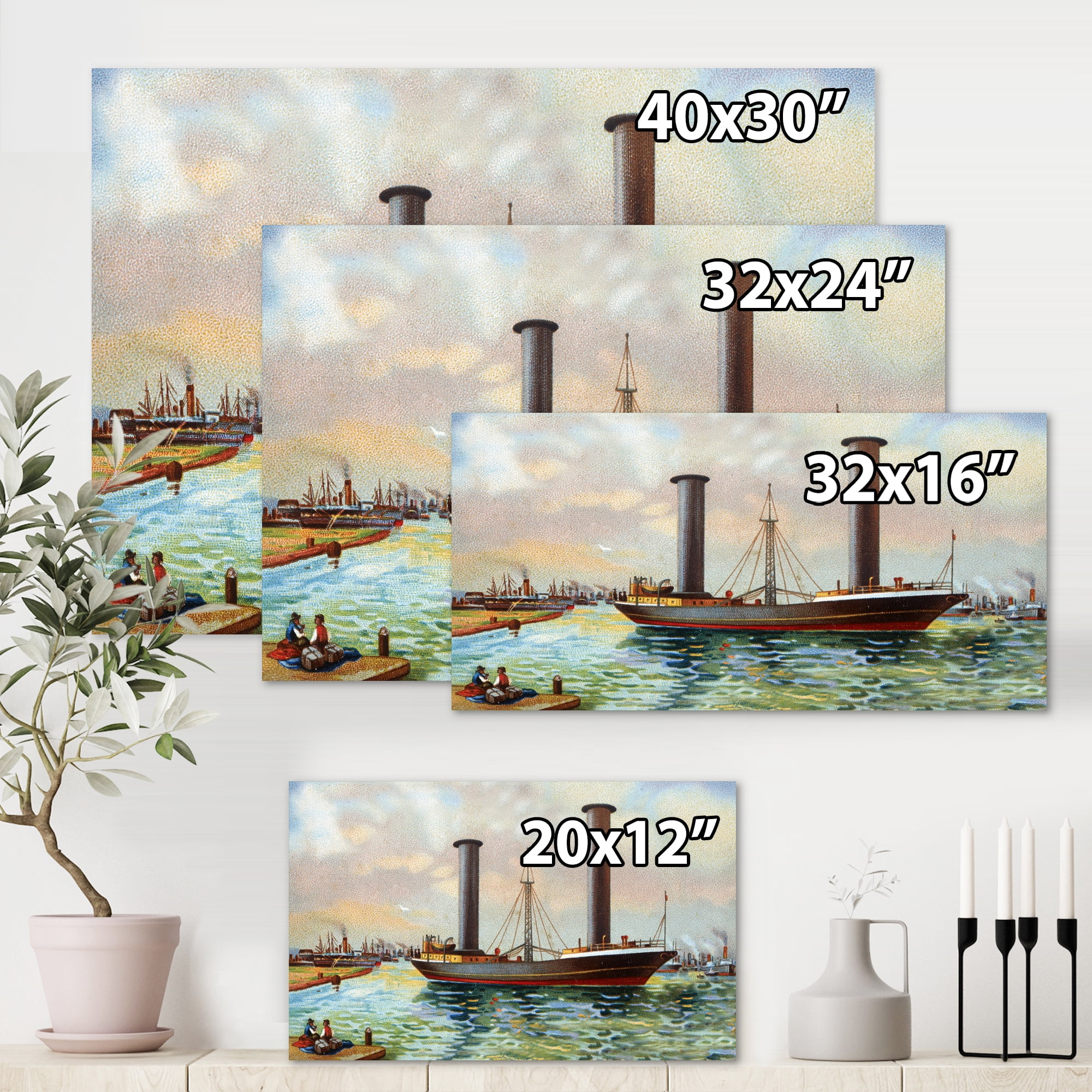 Designart ' The Ancient Boat Leaving The Harbor ' Nautical & Coastal Canvas Wall Art Print