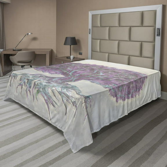 Ambesonne Tree Flat Sheet, Watercolor Bohemian, Full Size, Grey Purple