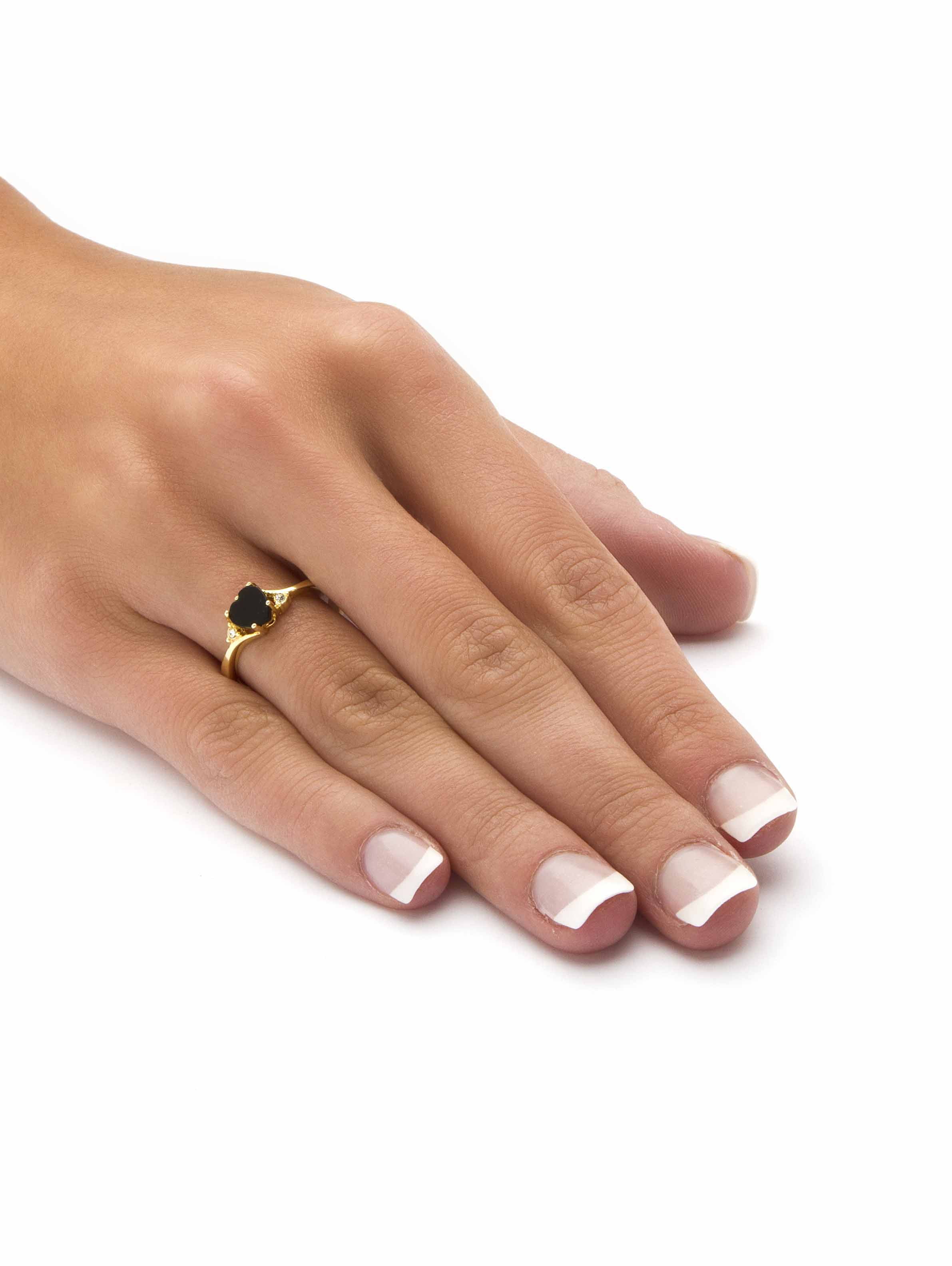 PalmBeach Jewelry Heart-Shaped Genuine Onyx and Crystal Accent Yellow Gold-Plated Ring
