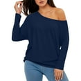 thumbnail image 2 of Womens Off Shoulder Shirts Boat Neck Long Sleeve Solid Color Business Tops Dressy Casual Spring Blouses, 2 of 5