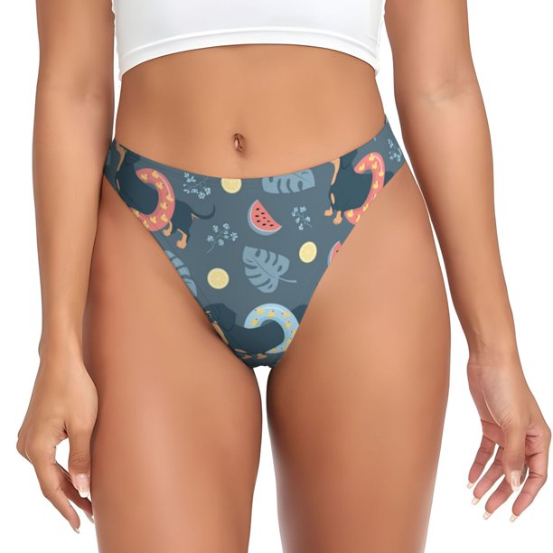 Balery Watermelons Dachshunds Tangas de Algodón para Mujer con Estampado – Ropa Interior Sexy, Transpirable, G-string-Small