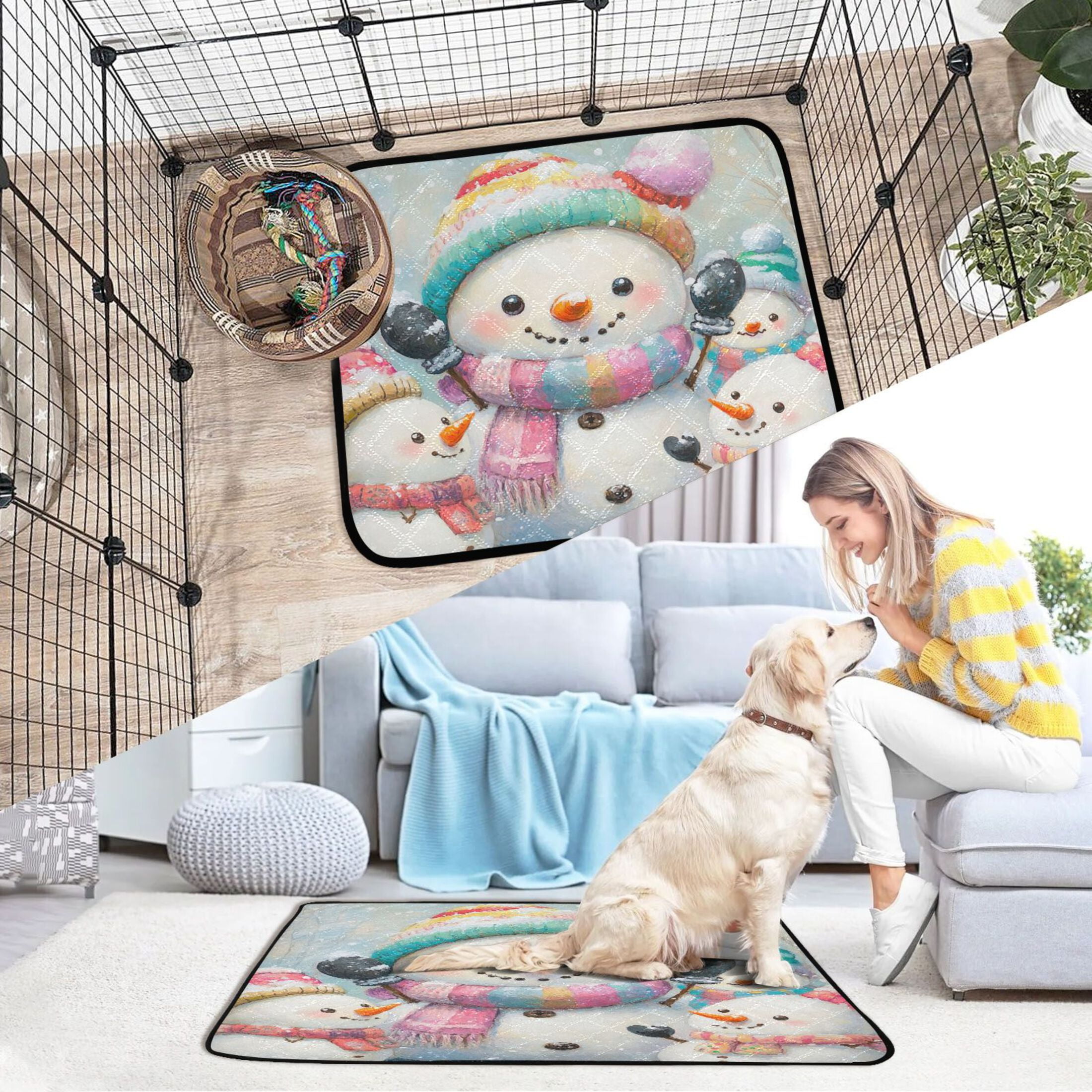 Qxltty Snowman Party Cat litter Pads Pet Set of 2 Diaper Mats Center Anti-leakage Layer Absorbent Soft and Comfortable