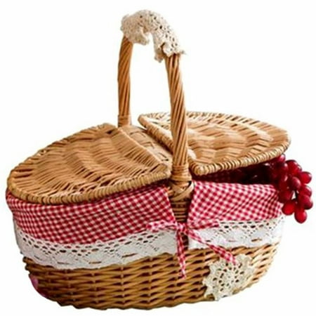 

JINGT Hand Made Wicker Basket Wicker Camping Picnic Basket Shopping Storage Hamper