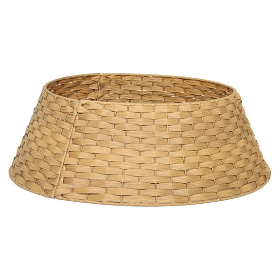27 Inch Christmas Tree Collar, Rustic Tree Skirt Woven Plastic Christmas Tree Ring for Holiday Decor, Natural Finish