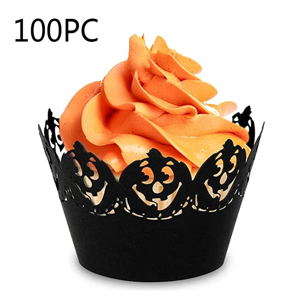 100 PCS Black Cupcake Liners Toppers Wrappers Halloween Cupcake Case