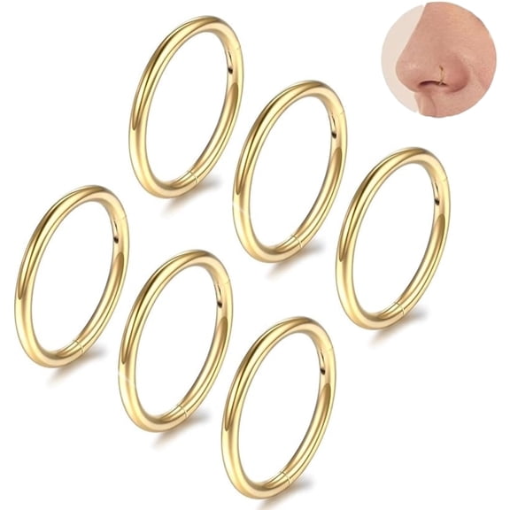 Hinged Nose Rings,18G Nose Rings Hoops Septum Ring,Hinged Segment Ring,Cartilage Helix Tragus Conch Hoop Earring, Diameter 6mm to 10mm,Gold