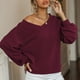 thumbnail image 2 of Prendas de Punto Mujer Cuello en V Linterna Manga Larga Suéter de Punto Suelto Camisa de Tejer Top para otoño Rojo L, 2 of 6