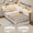 White, variant on Queen Corner Bed Frame with Storage Drawers, LED Lights and Charging Station, Modern Queen Size Bed Frame Metal Platform with Linen Upholstered Guardrail, Dorm Bedroom Daybed for Teen Adult, Black