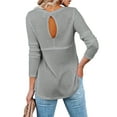 thumbnail image 3 of Hanerdun Women Blouse Tops Female Long Sleeve Crew Neck Hollow Out Pullover T-Shirt Gray 2XL, 3 of 5