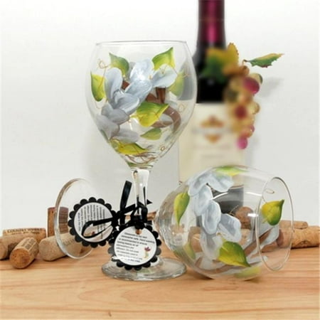 Floral Painted Glass - Judi Painted it WA-WH Floral Wrap Around Painted Wine Glass, White
