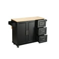 thumbnail image 5 of Hassch Kitchen Island with Drop Leaf Rubber Wood Top, Rolling Mobile Breakfast Bar Prep Table on Wheels with 3 Drawers and Storage Cabinet, Spice Rack, Towel Rack, Black, 5 of 9