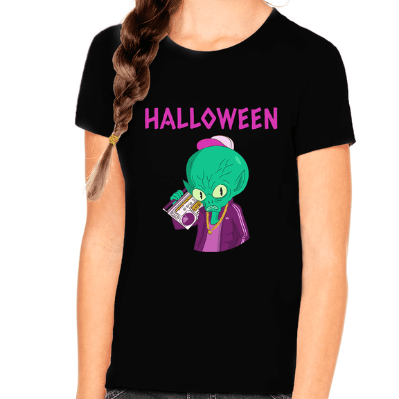 Boombox Alien Halloween Shirt Girls Funny Alien Halloween Tshirts Girls Halloween Shirts for Kids