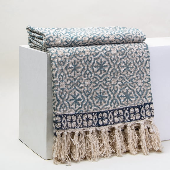 DMAASA Hand Block Print Handloom Floral 50x70" Sofa Throw Blanket for Couch All Seasons