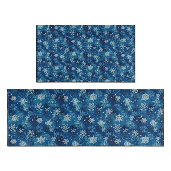 Blue Christmas Snowflake Pattern Kitchen Rugs Sets Of 2,Anti Fatigue Kitchen Mat Rugs Non Slip Washable,Decorative Kitchen Floor Mats for Kitchen,Sink,Laundry,17"x30" 17"x47"