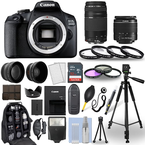 Canon EOS 2000D / Rebel T7 DSLR Camera + 1855mm + 75300mm + 30 Piece