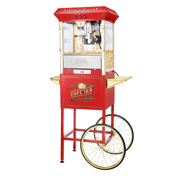 Great Northern Popcorn Antique Style Popcorn Popper Machine w/ Cart (8 oz, Red)